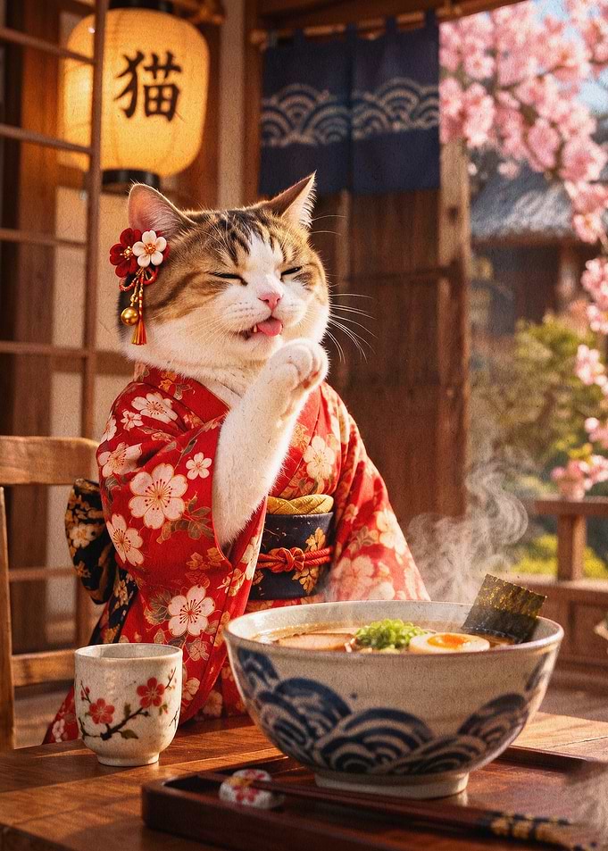 Japanese Cat Ramen Kimono Cute Art