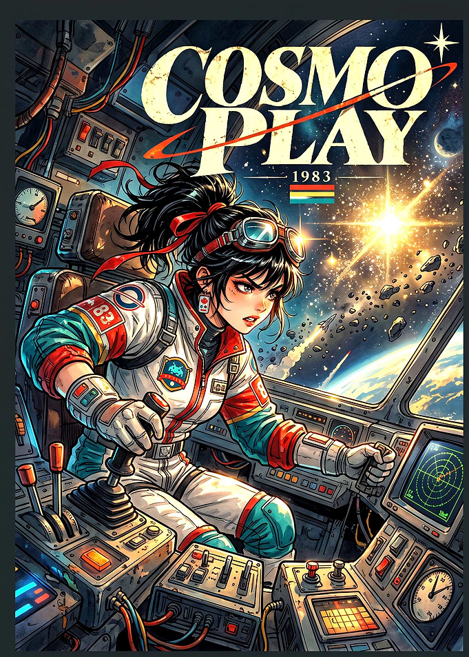 Cosmo Play 1983 Retro Space Poster