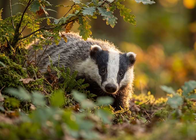 European Badger in Golden Forest Light