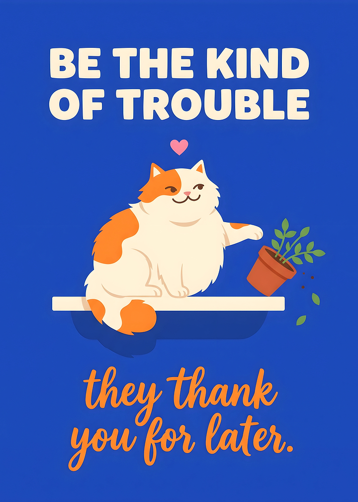 Cute Cat Knocking Over Plant Poster