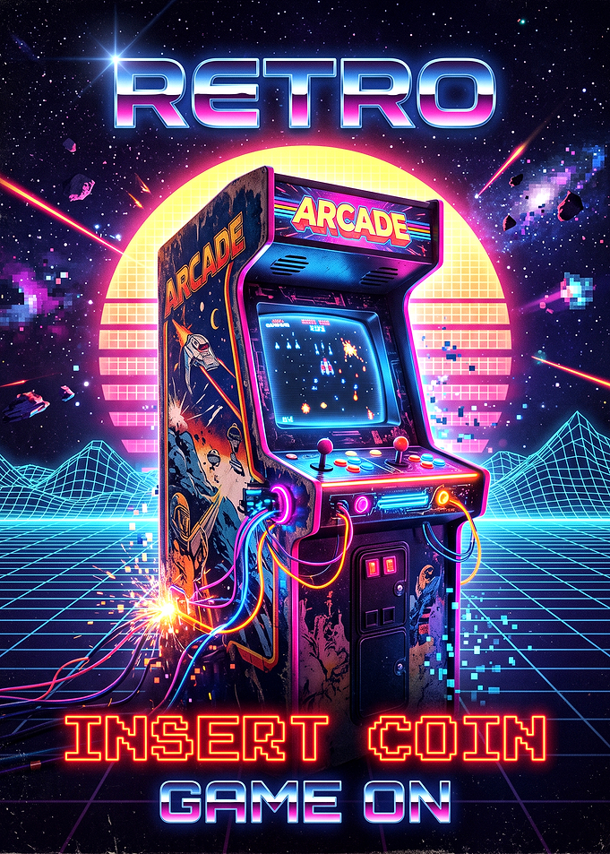 Retro Arcade Gaming Neon Poster