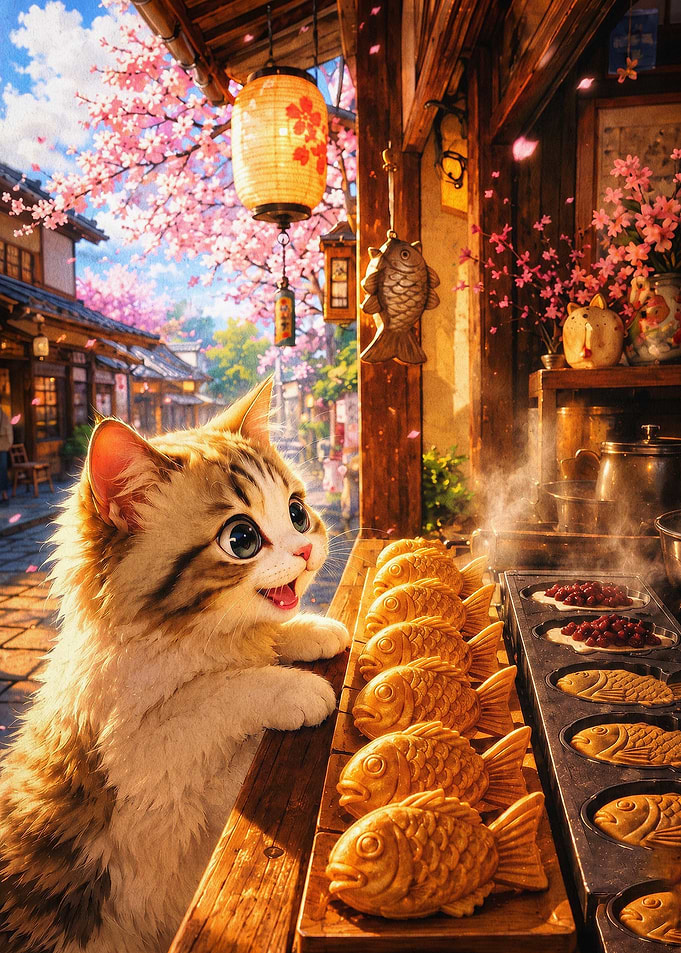 Cat Baking Fish Japan Anime Poster
