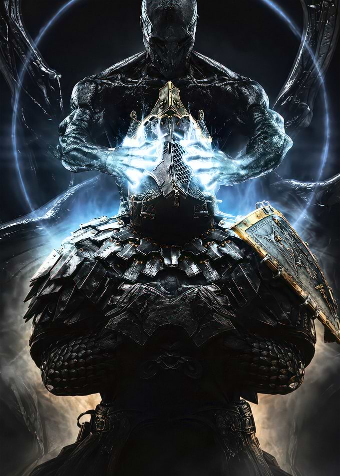 Dark Fantasy Knight and Shadow Entity