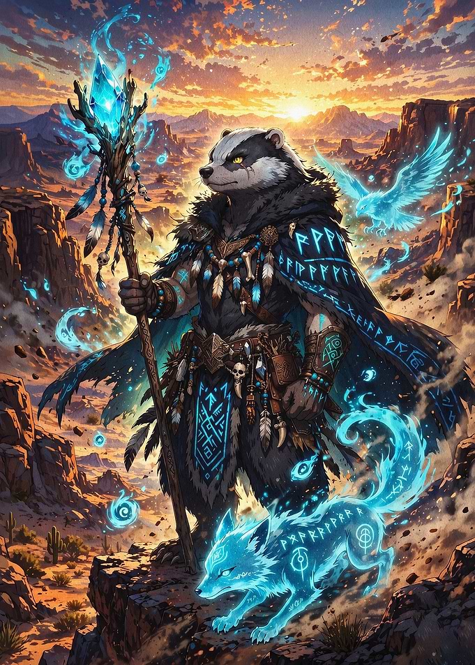 Badger Mage Fantasy Art Poster