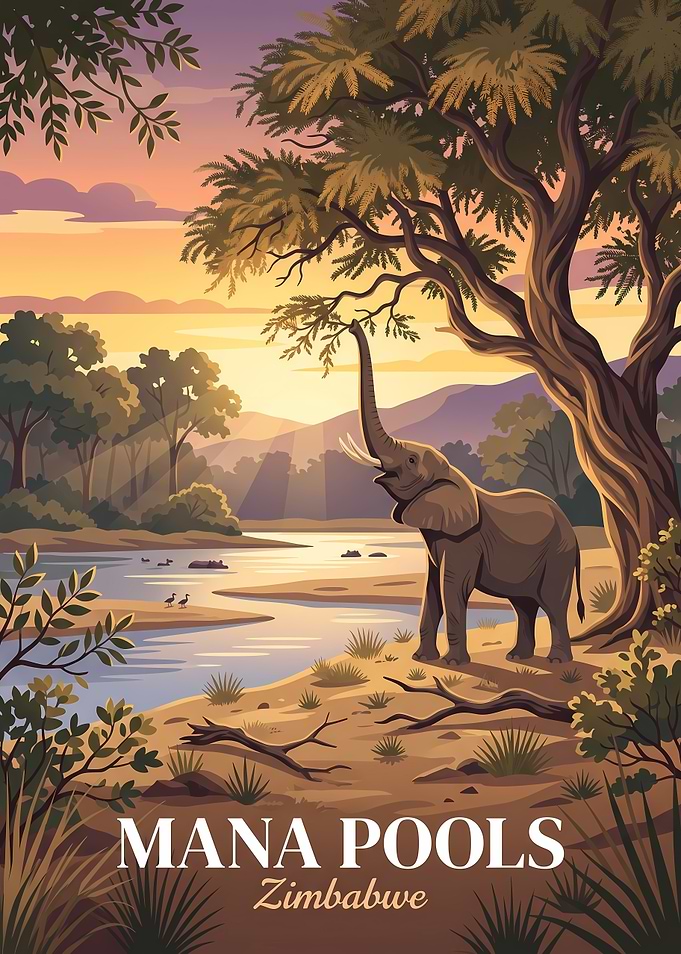 Mana Pools Zimbabwe Travel Poster
