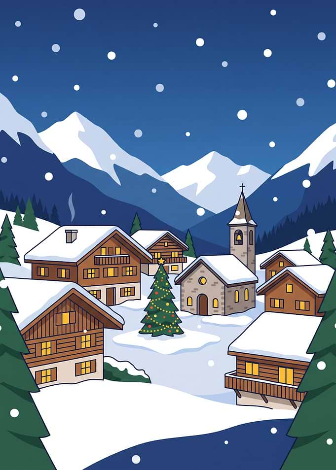 Cozy Winter Village Christmas Scene