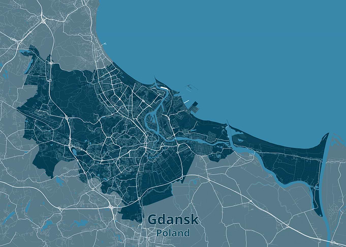 Minimalist Map of Gdansk Poland