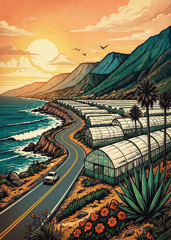 Coastal Highway Sunset Retro Poster