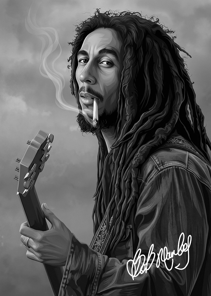 Bob Marley Portrait with Guitar