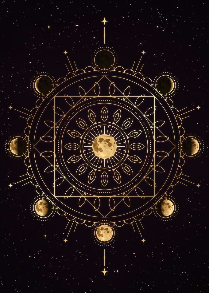 Golden Moon Mandala Sacred Geometry Art