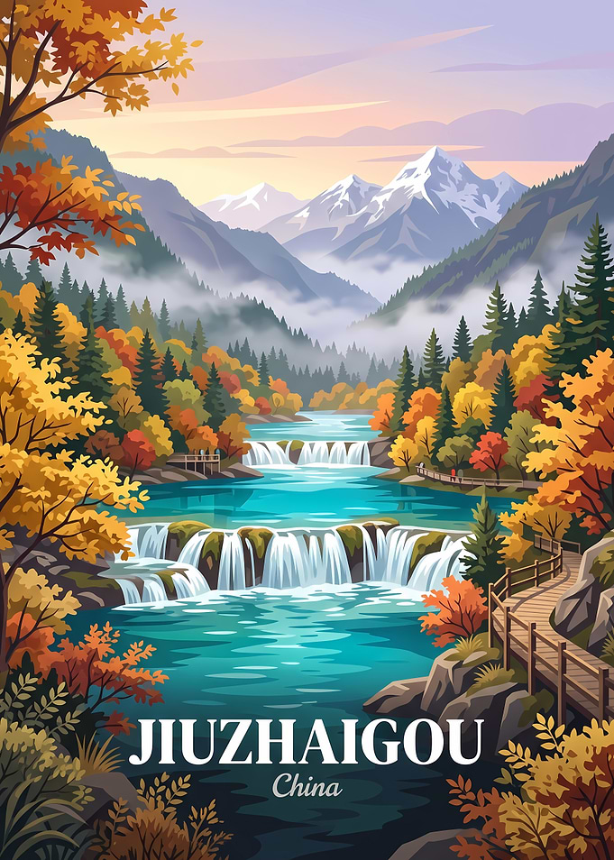 Jiuzhaigou Valley National Park Travel Poster