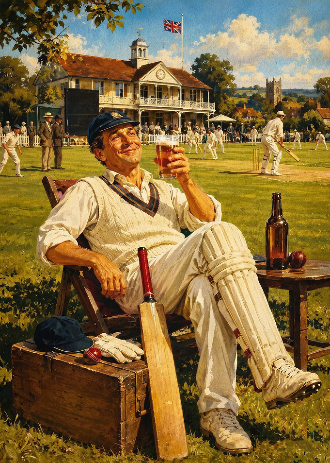 Cricket Match Beer Retro Sport Art