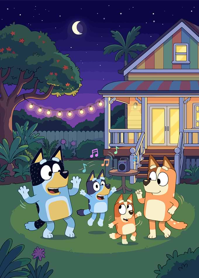 Bluey Family Dancing in Backyard