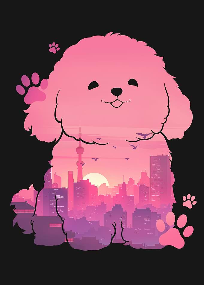 Cute Poodle Dog City Sunset