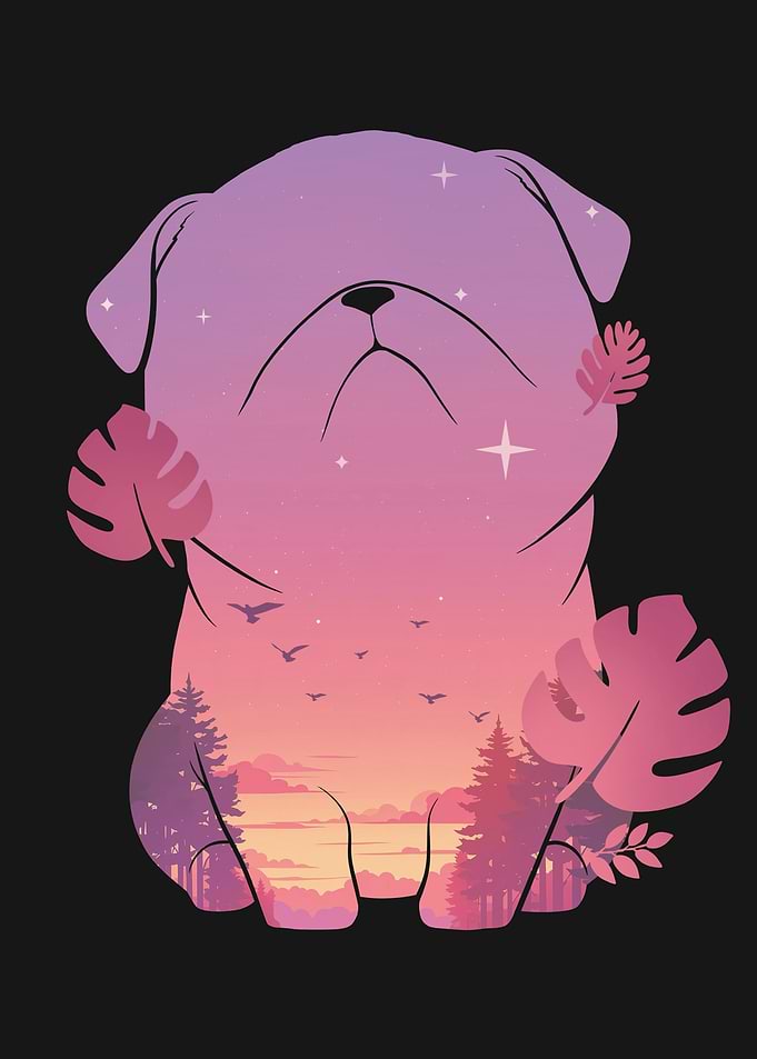 Bulldog Puppy Nature Sunset Landscape