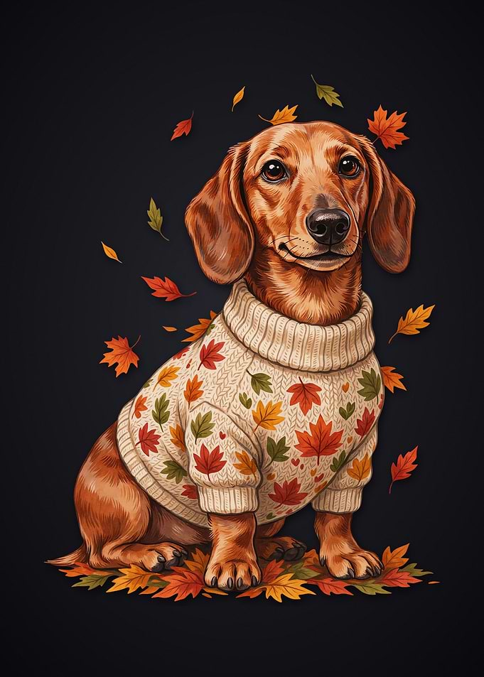 Dachshund in an Autumn Leaves Sweater
