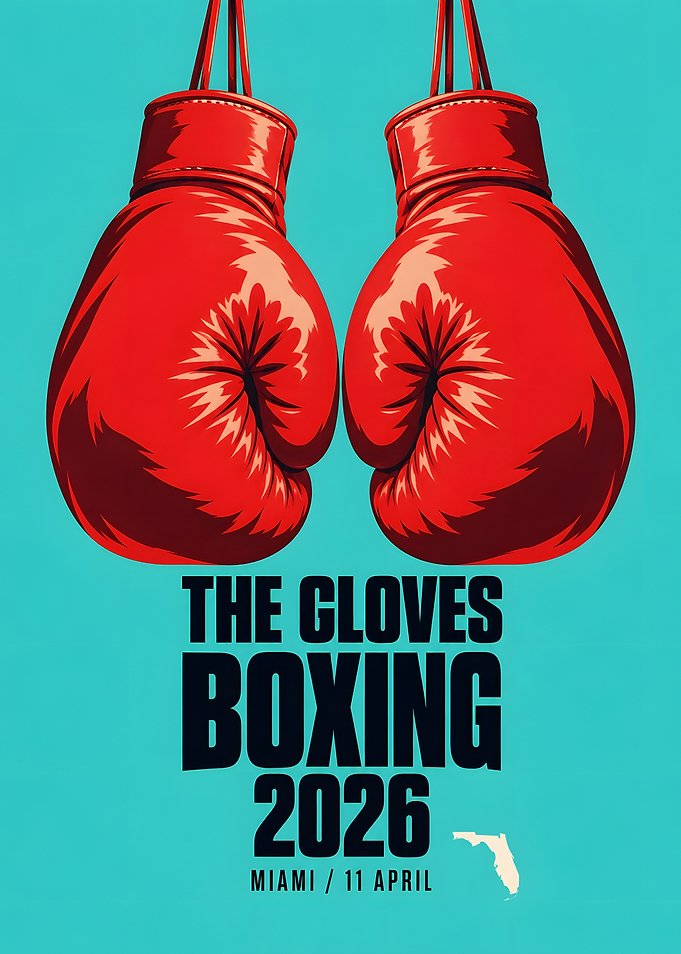 Red Boxing Gloves Hanging Miami Teal Poster