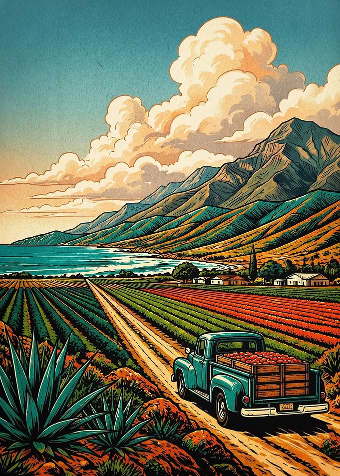 Vintage Coast Road Retro Landscape