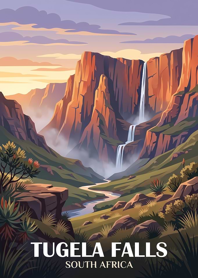 Tugela Falls South Africa Travel Poster