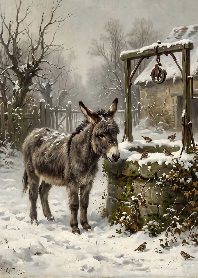 Donkey by a Snowy Well