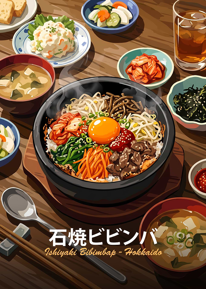 Ishiyaki Bibimbap Japanese Food Illustration