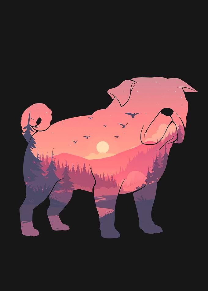 Pug Dog Nature Sunset Landscape