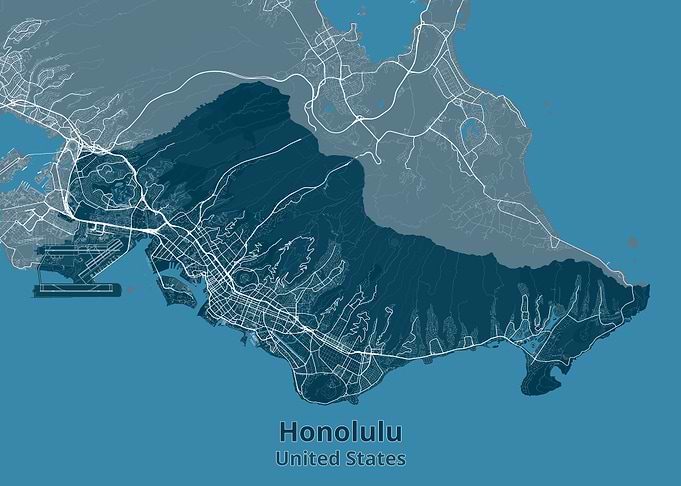 Minimalist Map of Honolulu