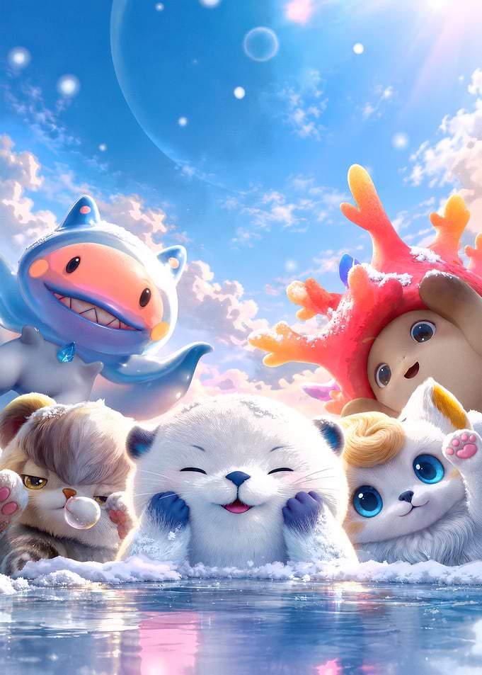 Cute Fantasy Creatures in Snowy Landscape