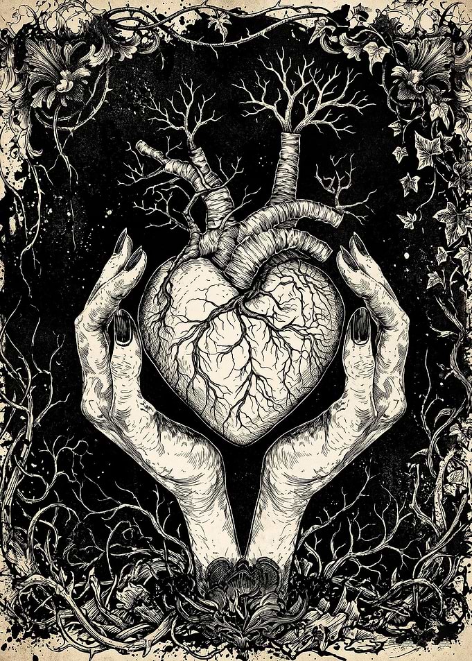Gothic Hands Holding Tree Heart