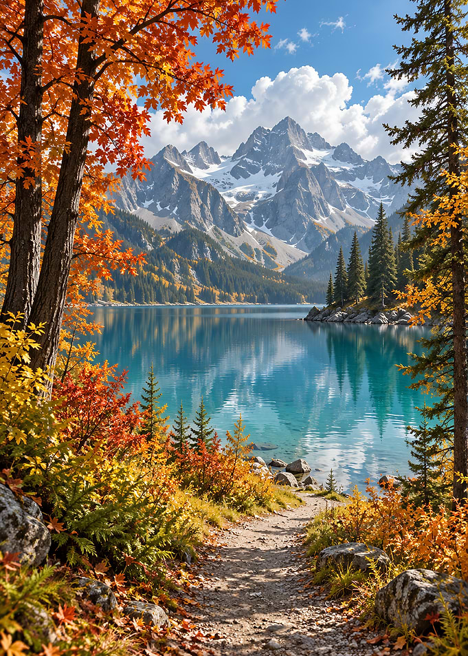 Autumn Mountain Lake Landscape Nature