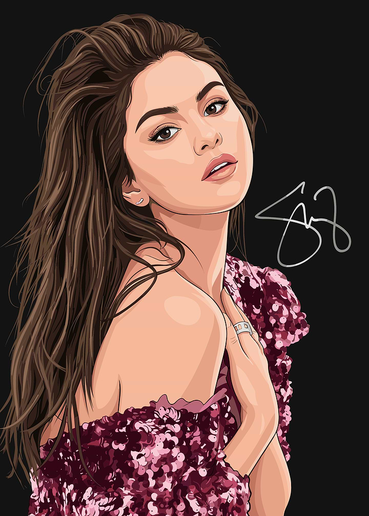 Selena Gomez Digital Portrait Illustration