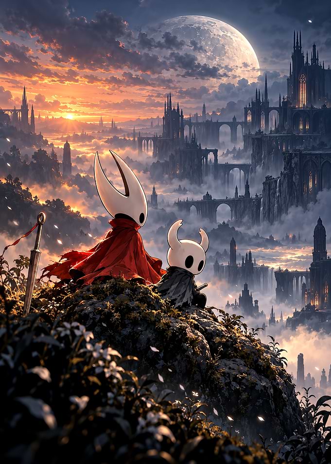 Hornet and Knight Overlooking Hallownest