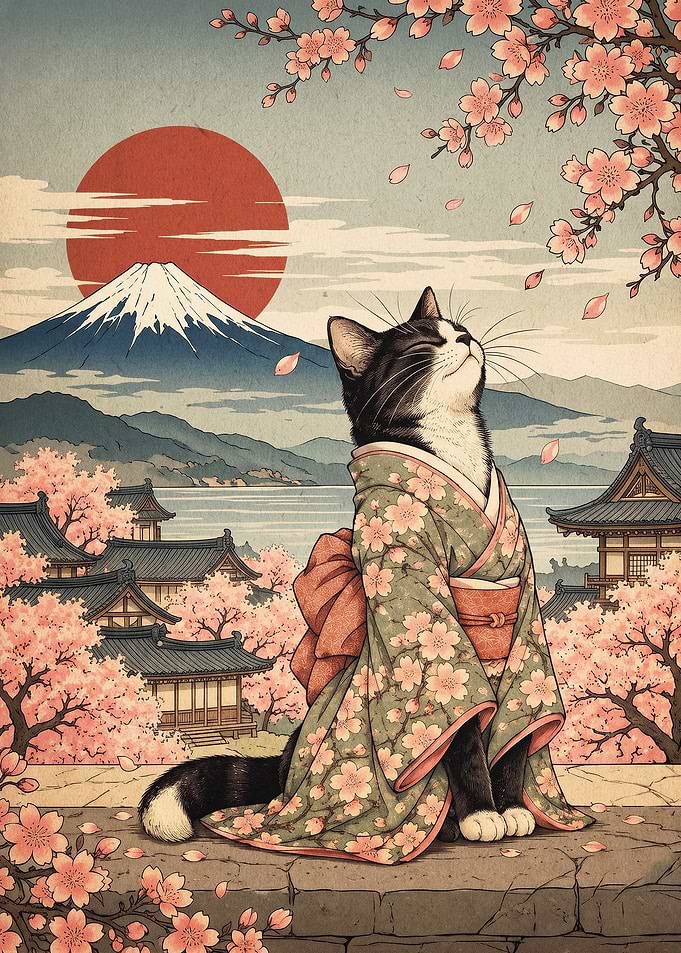 Japanese Cat Kimono Ukiyo-e Art