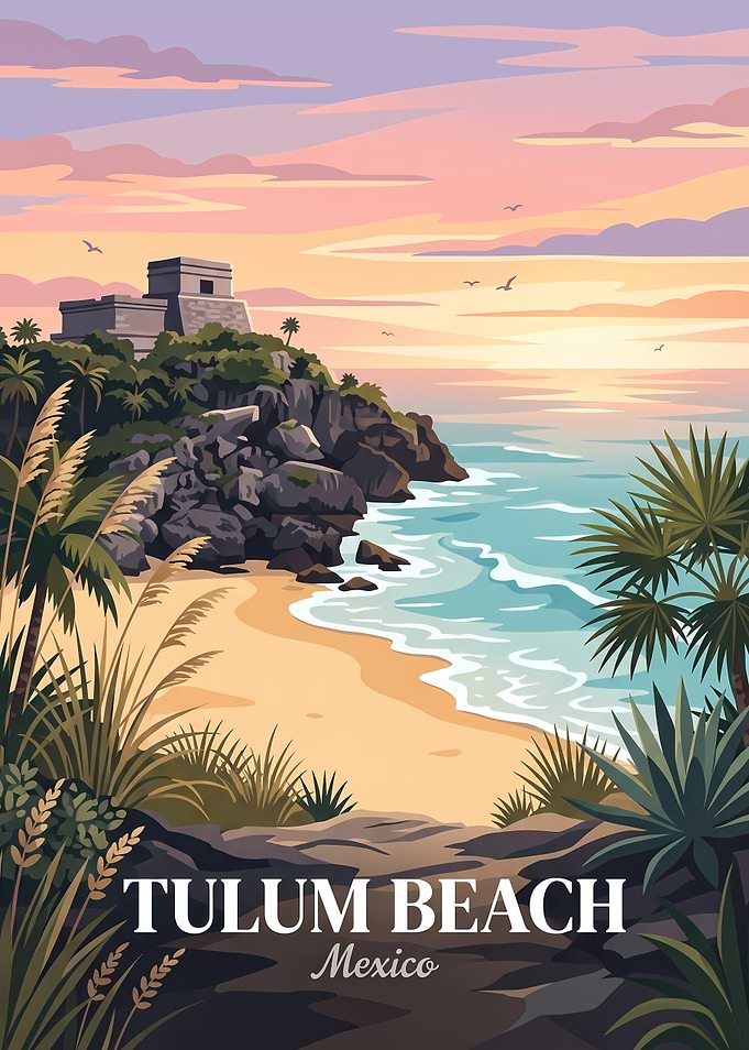 Tulum Beach Mexico Travel Poster