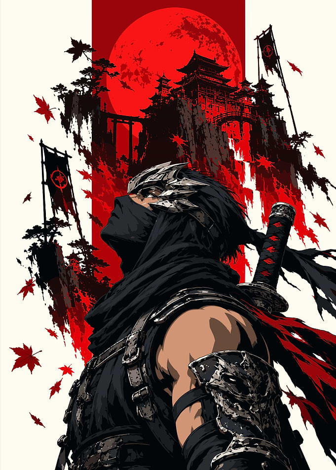 Ninja Warrior Under Red Moon