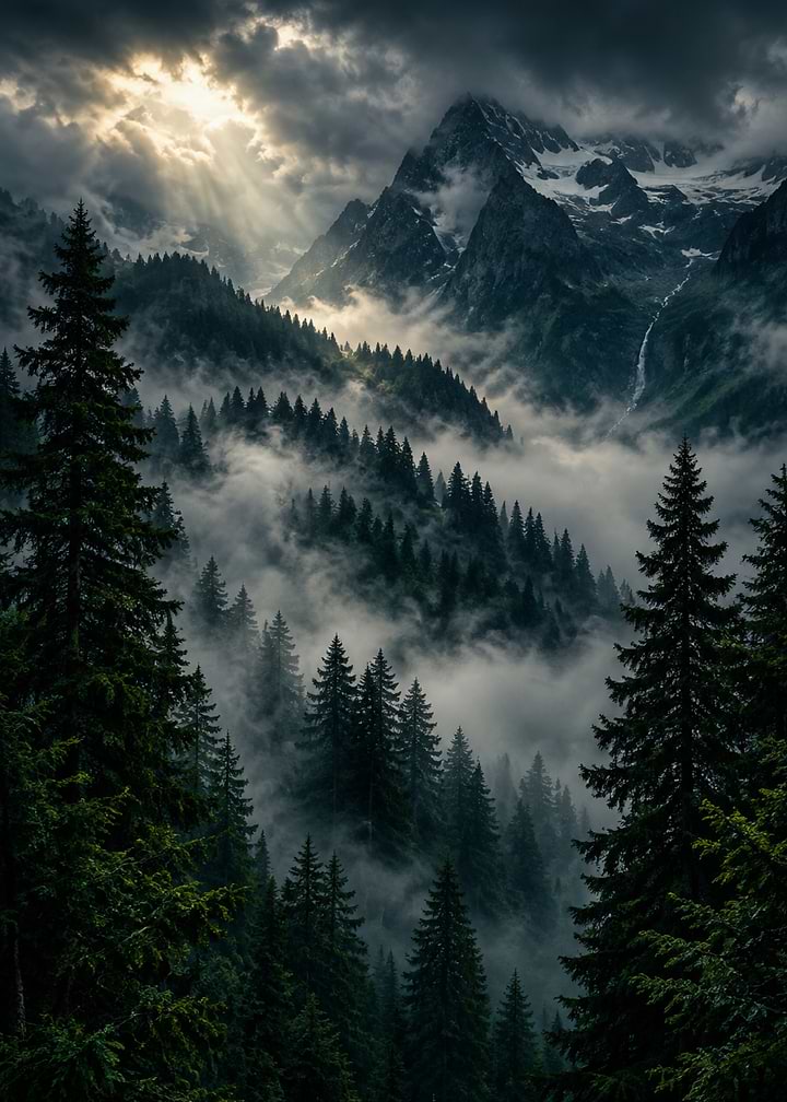 Misty Mountain Forest at Dawn