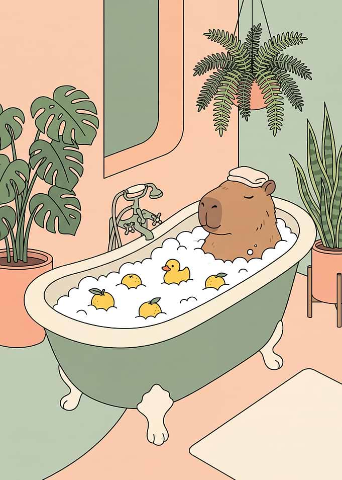 Capybara Relaxing in a Bubble Bath