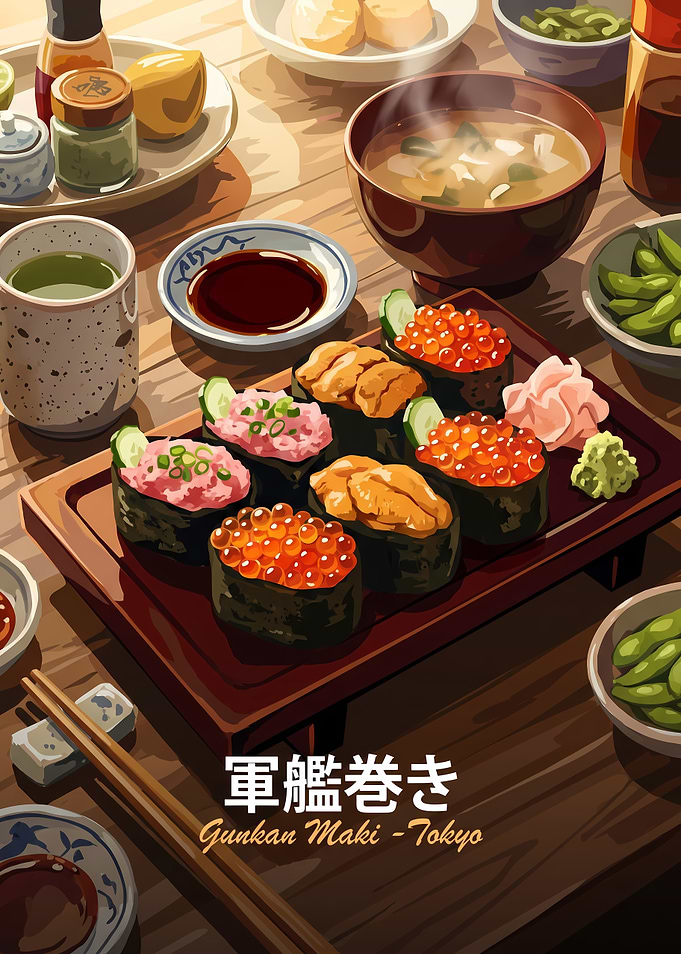 Gunkan Maki Sushi Platter Illustration