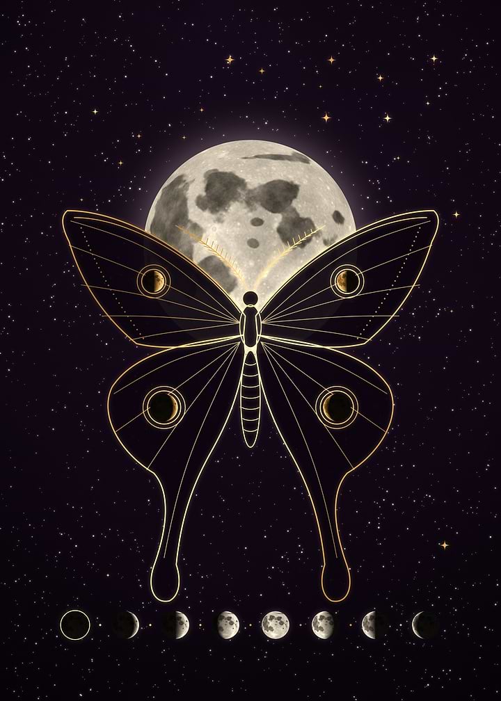 Luna Moth And Full Moon Celestial Art Print