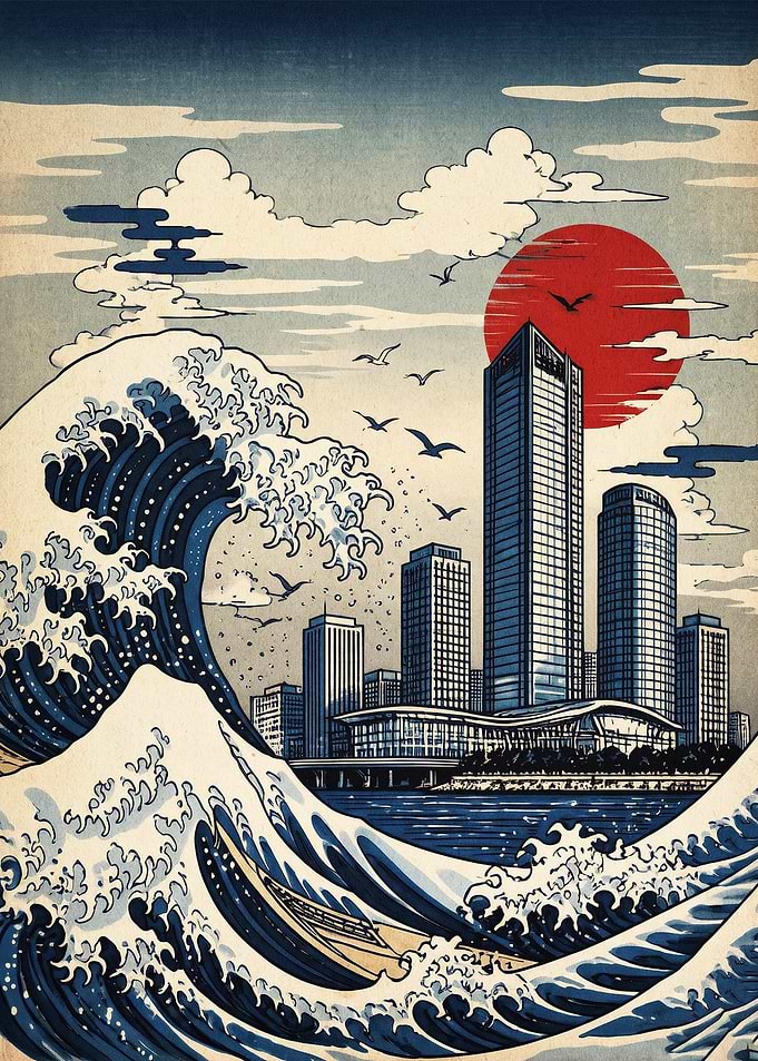 Tokyo Wave Cityscape Ukiyo-e Art