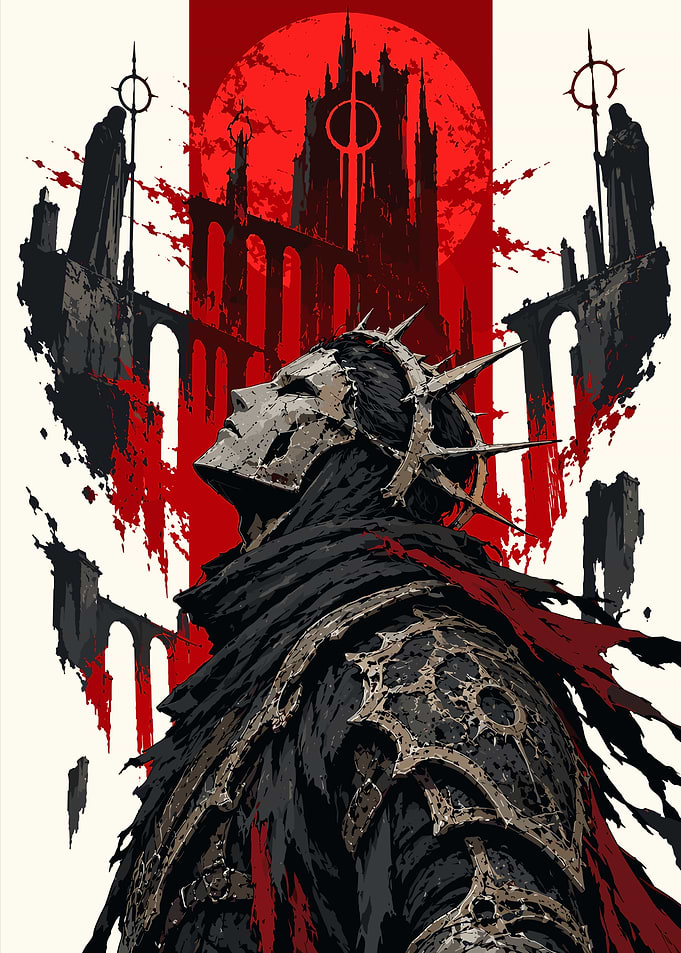 Dark Fantasy Knight Under Red Moon