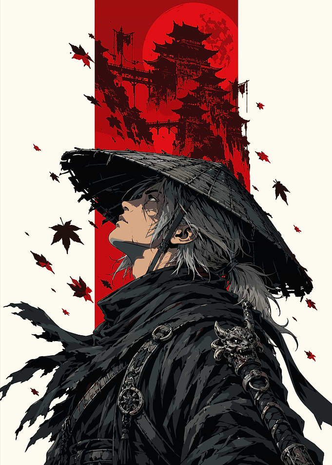 Ronin Samurai Under Red Moon