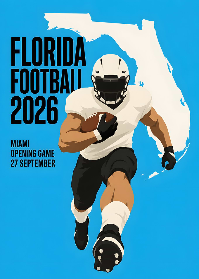 Florida Football Miami Running Back Sky Blue Poster