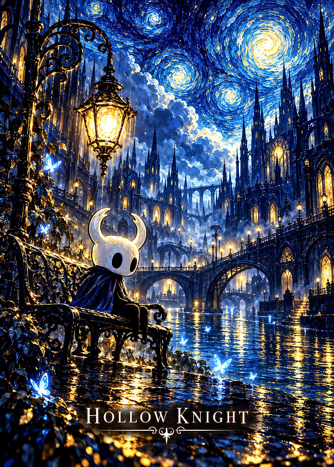 Hollow Knight Starry Night Fantasy Scene