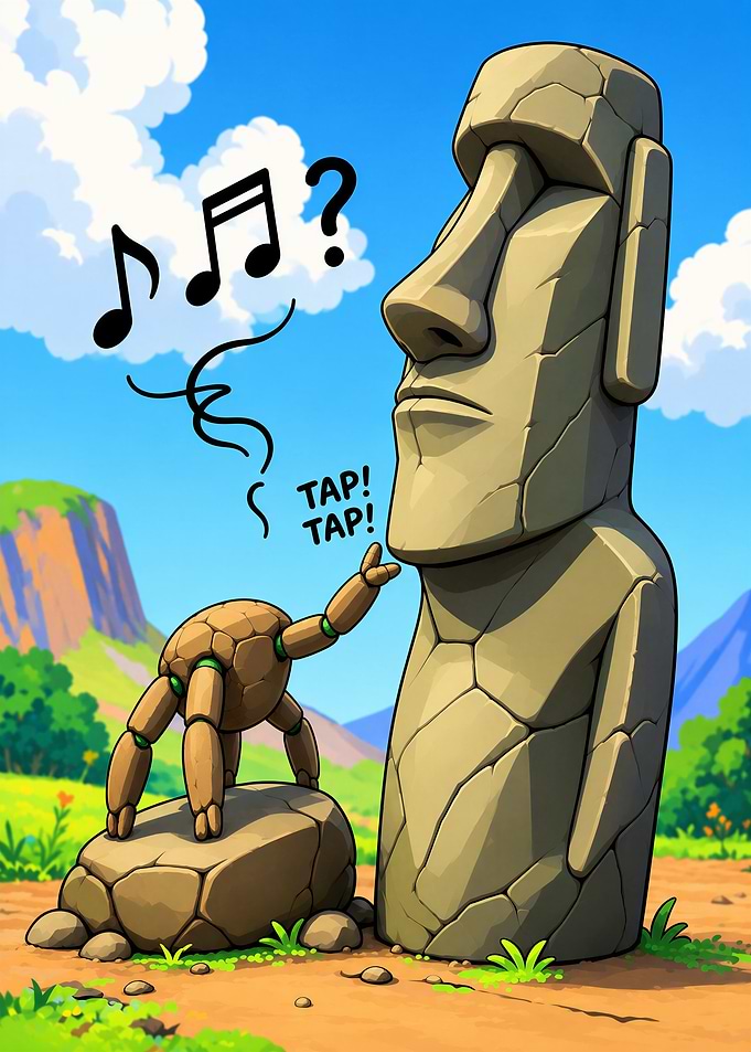 Rocky Tapping on a Moai Statue