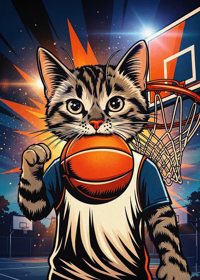 Basketball Cat Pop Art Poster
