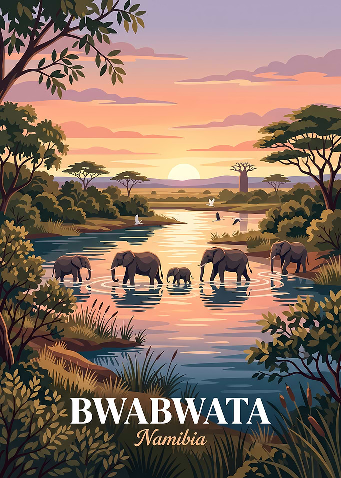 Bwabwata National Park Namibia Travel Poster