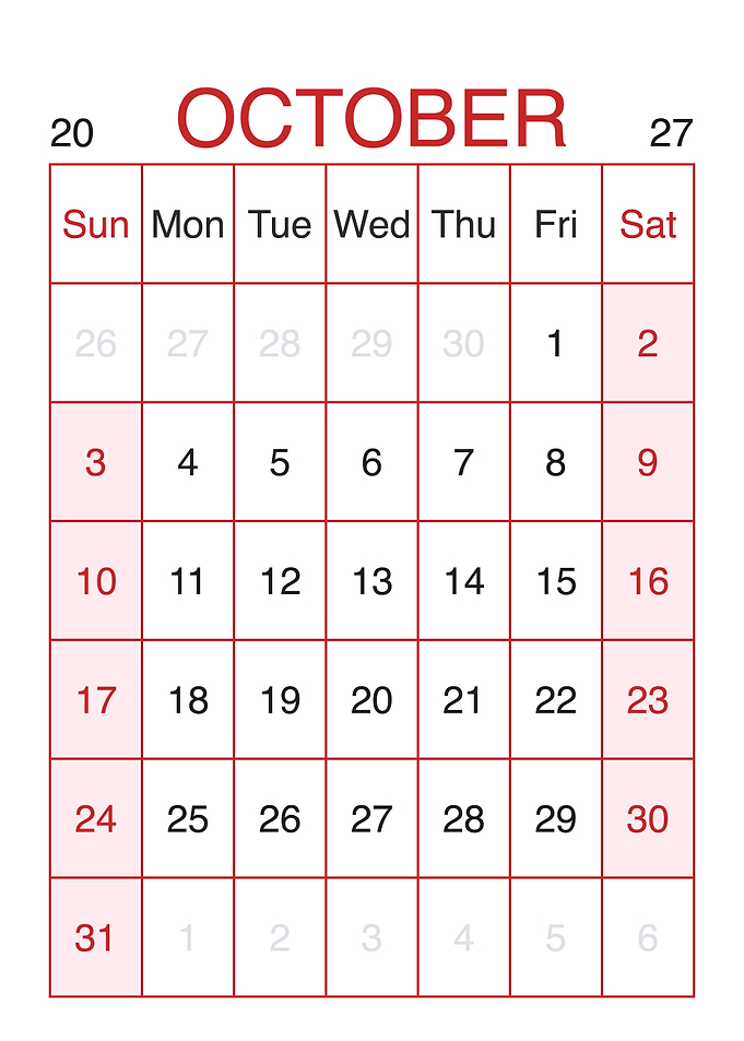 October 2027 Monthly Calendar Page