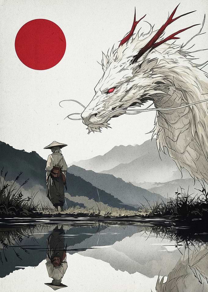 Dragon Samurai Japan Art Poster