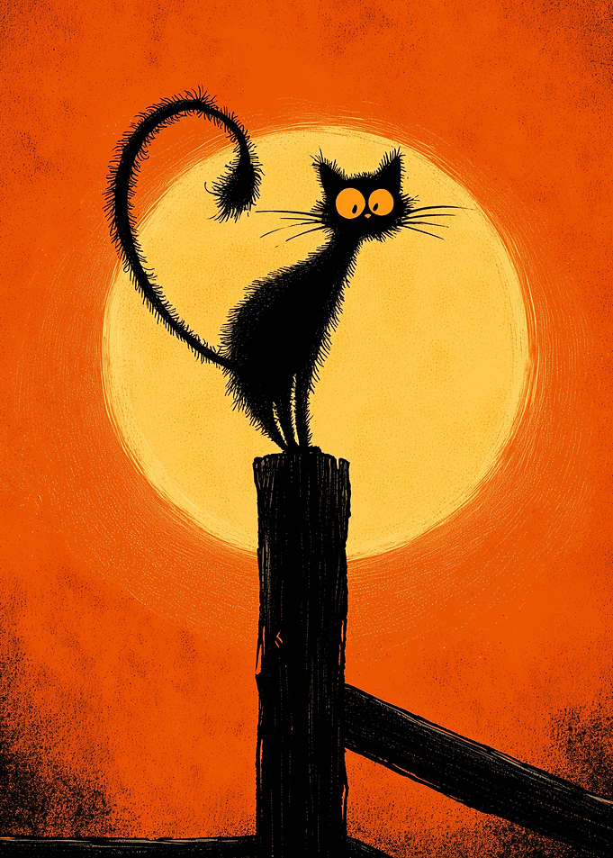 Spooky Black Cat on Fence